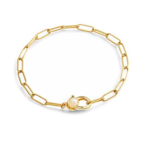Paperclip Bracelet with Pearl Accent