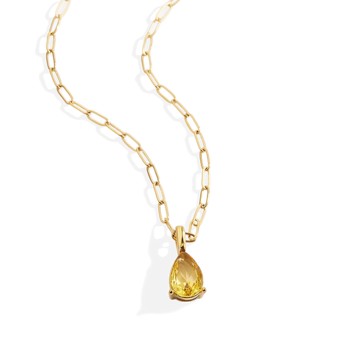 Birthstone Pendant Necklace with Dainty Paperclip Chain