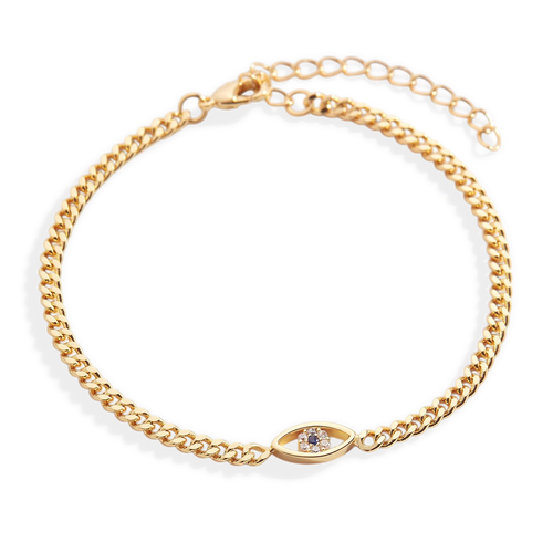 Dainty Cuban Link Chain Evil Eye Bracelet