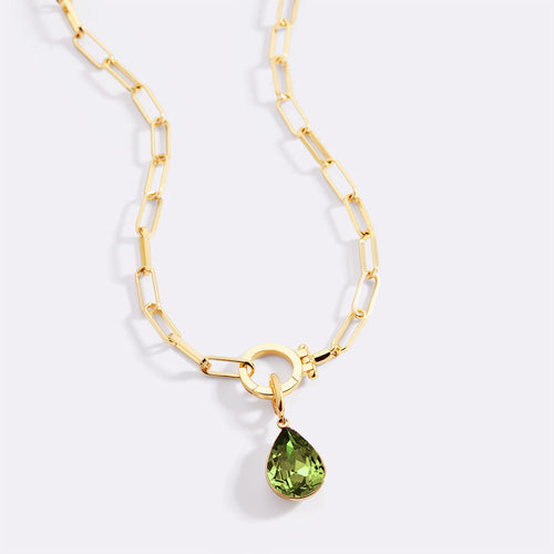 Mint Paperclip Necklace & Teardrop Birthstone Charm