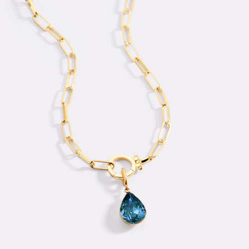 Mint Paperclip Necklace & Teardrop Birthstone Charm