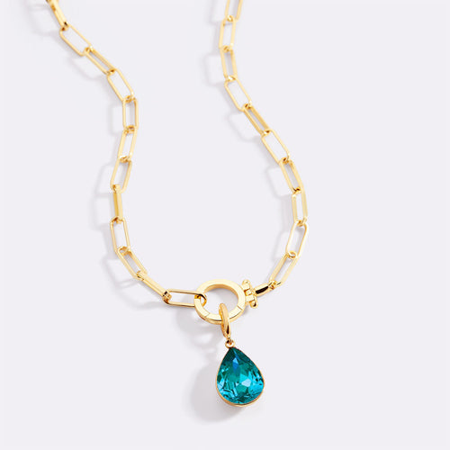 Mint Paperclip Necklace & Teardrop Birthstone Charm