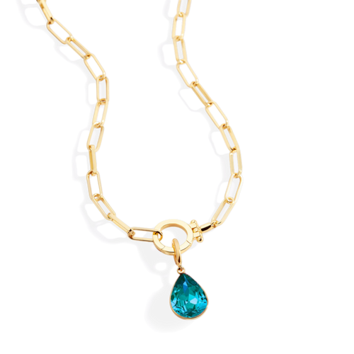 Mint Paperclip Necklace & Teardrop Birthstone Charm