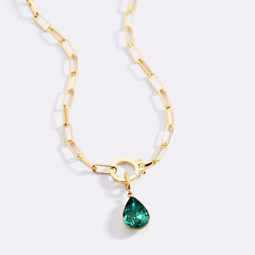 Mint Paperclip Necklace & Teardrop Birthstone Charm