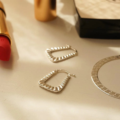 Maxi Recycled Silver Ridged Hoop Earrings