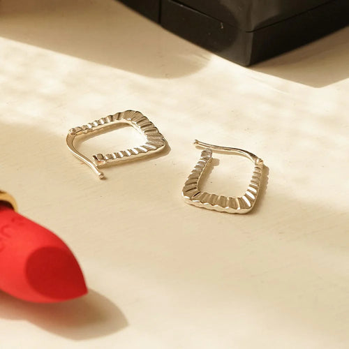 Midi Recycled Silver Ridged Hoop Earrings