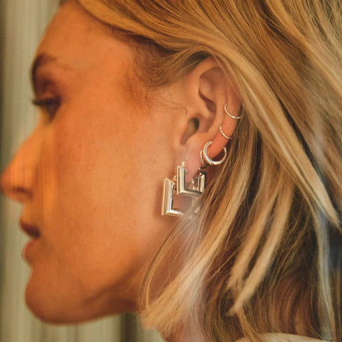 Mini Sterling Silver Chubby Square Hoop Earrings