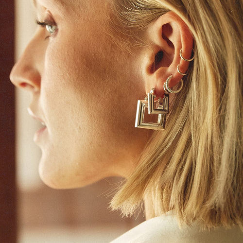 Mini Sterling Silver Chubby Square Hoop Earrings