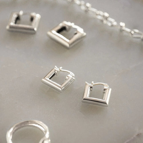 Mini Sterling Silver Chubby Square Hoop Earrings