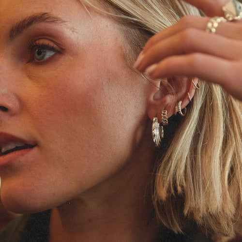 Mini Sterling Silver Ridge Hoop Earrings