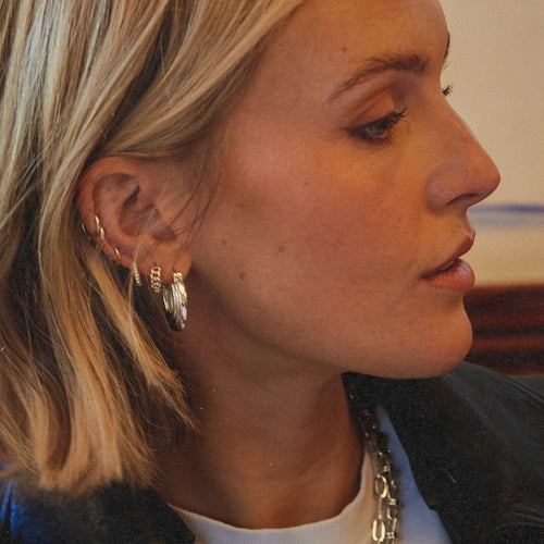 Mini Sterling Silver Ridge Hoop Earrings