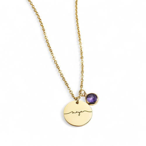 Monogram Script Birthstone Name Necklace