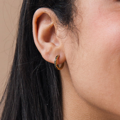 Black Gemstone Drop Hoops and Moonlight Black Huggies Bundle