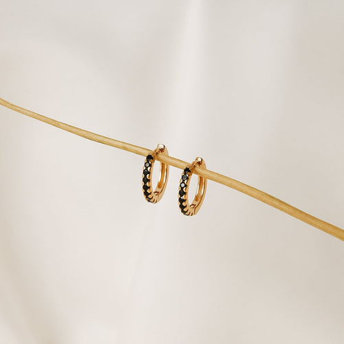 Black Gemstone Drop Hoops and Moonlight Black Huggies Bundle