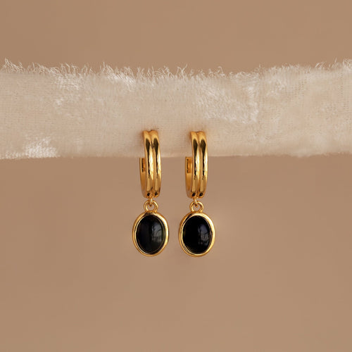 Black Gemstone Drop Hoops and Moonlight Black Huggies Bundle