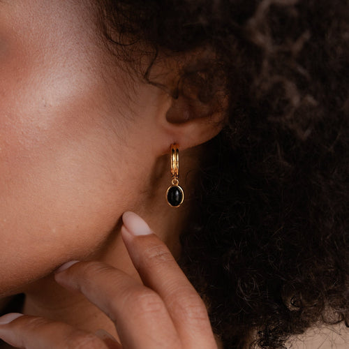 Black Gemstone Drop Hoops and Moonlight Black Huggies Bundle