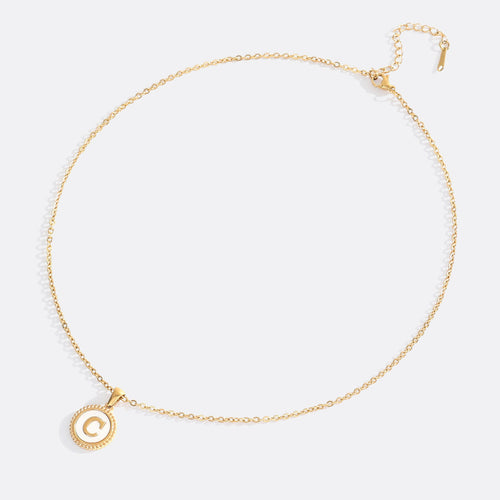 Mother of Pearl Disc Letter Necklace with Cable Chain