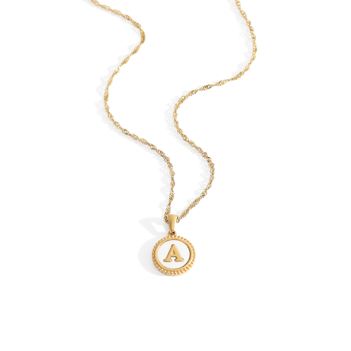 Mother of Pearl Disc Letter Necklace with Twist Chain