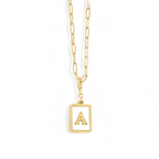 Mother of Pearl Card Initial Necklace | Paperclip Chain
