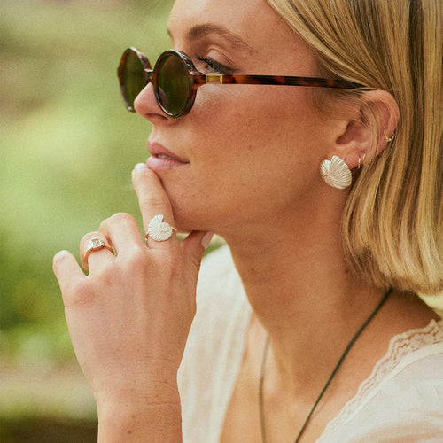 Oversized Shell Stud Earrings in Sterling Silver