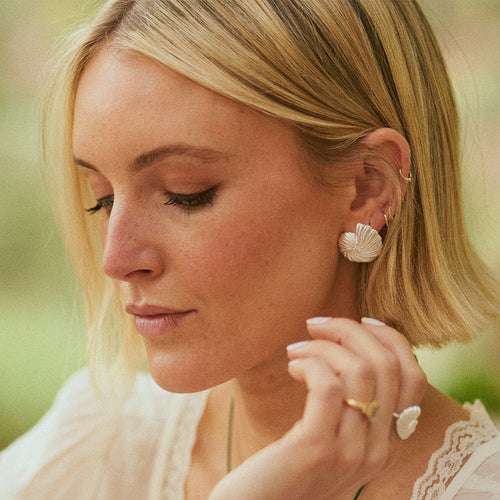 Oversized Shell Stud Earrings in Sterling Silver