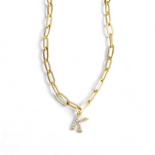 Paperclip Pave Initial Necklace