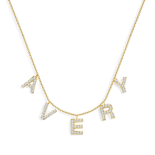 Pave Block Letter Name Necklace