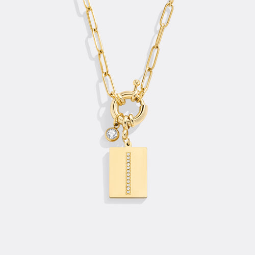 Pave Initial Pendant Necklace with Paperclip Chain