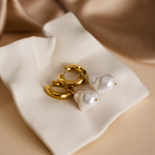 Baroque Pearl Drop Hoop Earrings