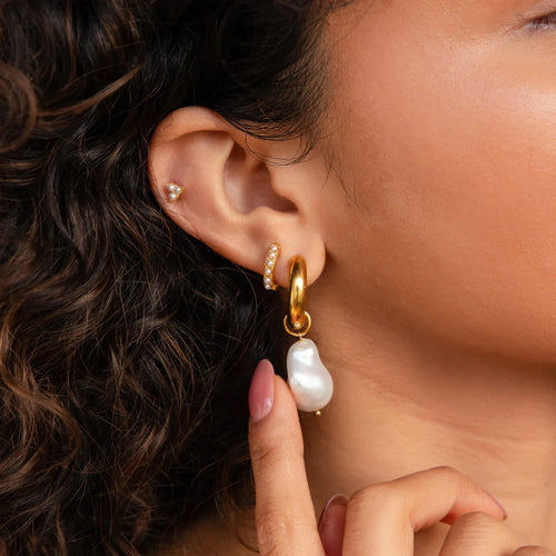 Baroque Pearl Drop Hoop Earrings