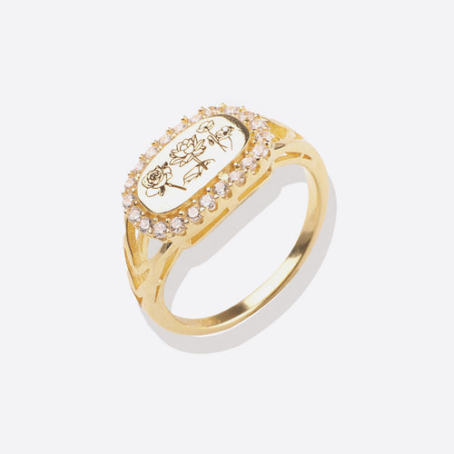 Personalized Birth Flower Bejeweled Ring