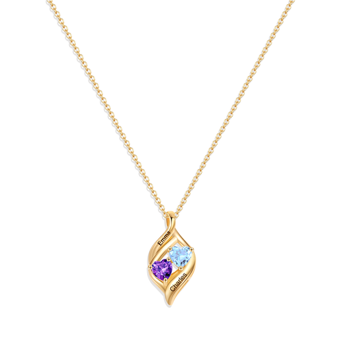 Personalized Double Heart Birthstone Necklace