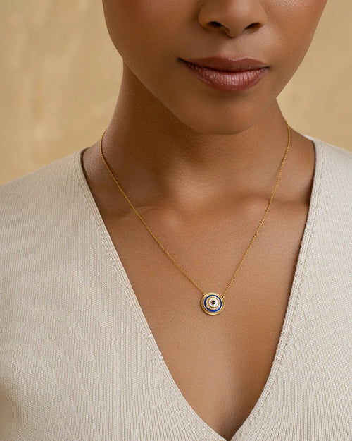 Radiant Round Evil Eye Pendant Necklace