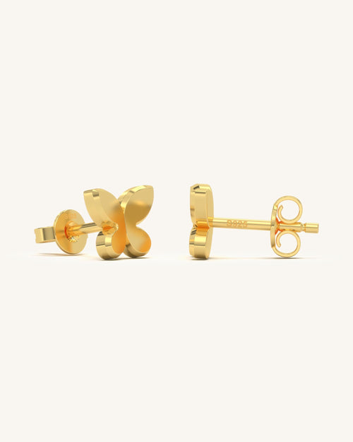 Mini Gold Plated 925 Silver Butterfly Studs