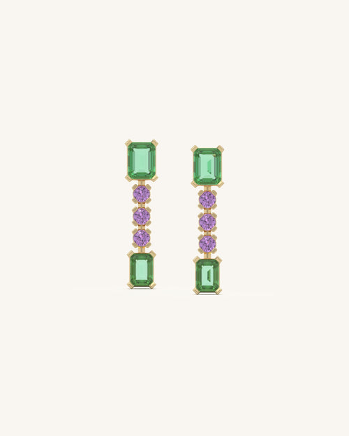 Green Pink Linear Earrings