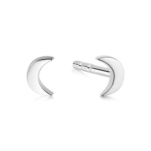 Recycled Silver Crescent Moon Stud Earrings