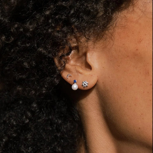 Recycled Silver Crescent Moon Stud Earrings