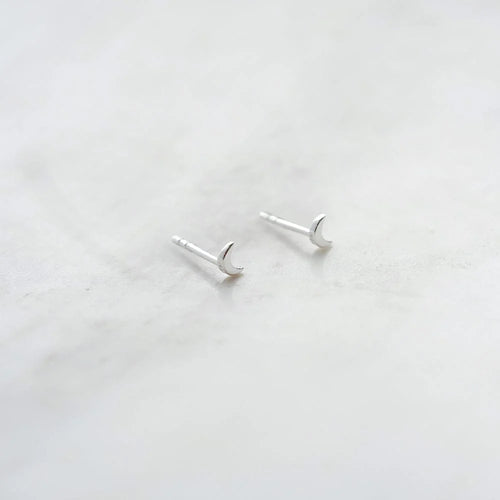 Recycled Silver Crescent Moon Stud Earrings