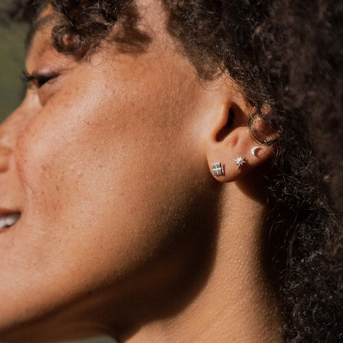 Recycled Silver Crescent Moon Stud Earrings