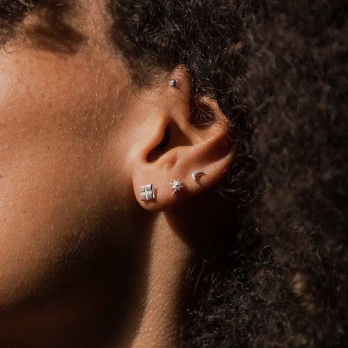 Recycled Silver Crescent Moon Stud Earrings