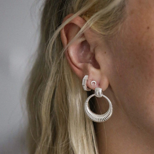 Recycled Silver Moon Phase Stud Earrings