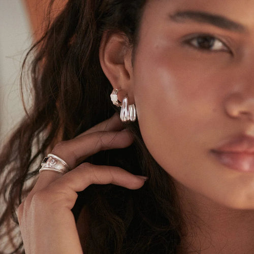 Recycled Silver Organic Creole Hoop Earrings