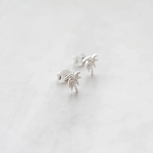 Recycled Silver Palm Tree Stud Earrings