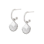 Recycled Silver Shell Drop Hoop Earrings