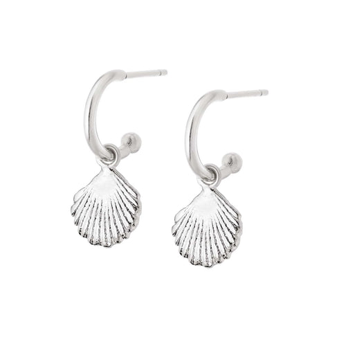 Recycled Silver Shell Drop Hoop Earrings