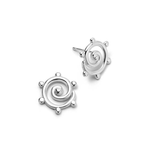 Recycled Silver Spiral Sun Maxi Stud Earrings
