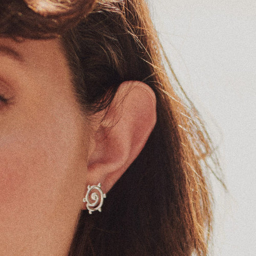 Recycled Silver Spiral Sun Maxi Stud Earrings