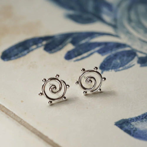 Recycled Silver Spiral Sun Maxi Stud Earrings
