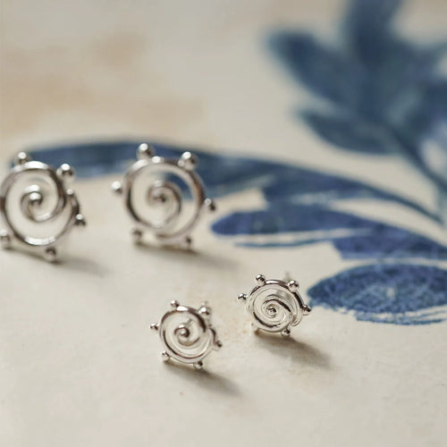 Recycled Silver Spiral Sun Maxi Stud Earrings