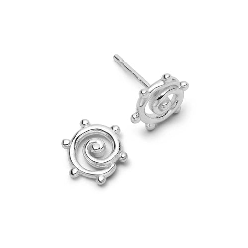 Recycled Silver Spiral Sun Stud Earrings